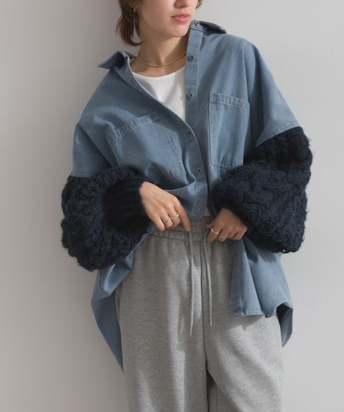 enhaut(アンオート)の「デニム*ニット ボリュームスリーブ シャツ ジャケット(デニムジャケット・レディース・ブルー/ネイビー・FREE)」の8枚目の写真
