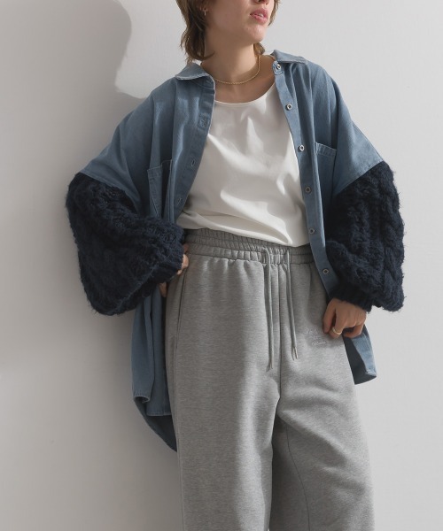 enhaut(アンオート)の「デニム*ニット ボリュームスリーブ シャツ ジャケット(デニムジャケット・レディース・ブルー/ネイビー・FREE)」の11枚目の写真