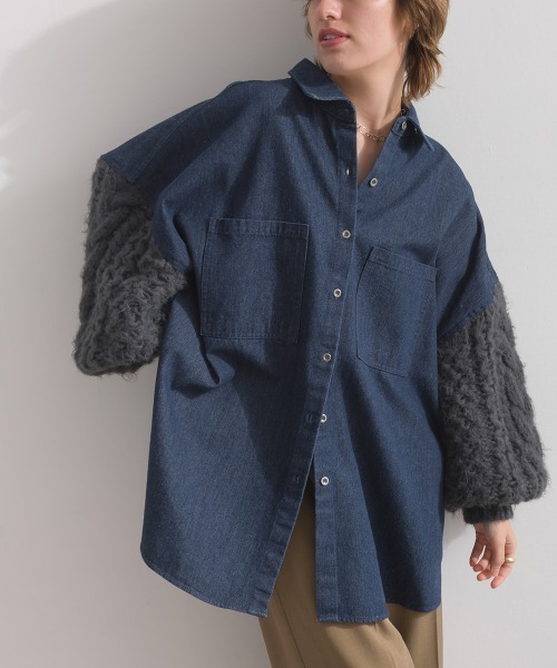 enhaut(アンオート)の「デニム*ニット ボリュームスリーブ シャツ ジャケット(デニムジャケット・レディース・ブルー/ネイビー・FREE)」の12枚目の写真