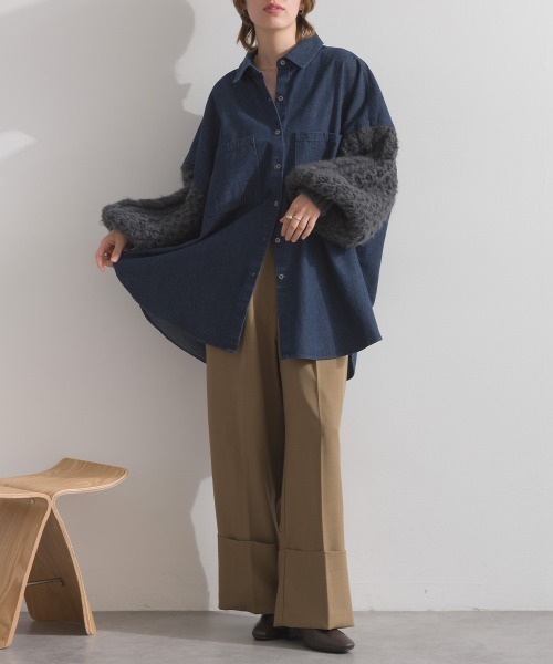 enhaut(アンオート)の「デニム*ニット ボリュームスリーブ シャツ ジャケット(デニムジャケット・レディース・ブルー/ネイビー・FREE)」の17枚目の写真