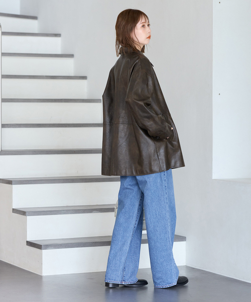 追加2》ウォッシャブルフェイクレザーファー襟付カバーオール