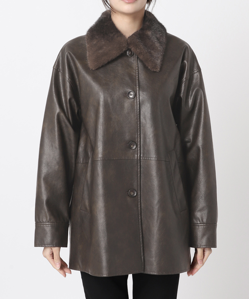 追加2》ウォッシャブルフェイクレザーファー襟付カバーオール