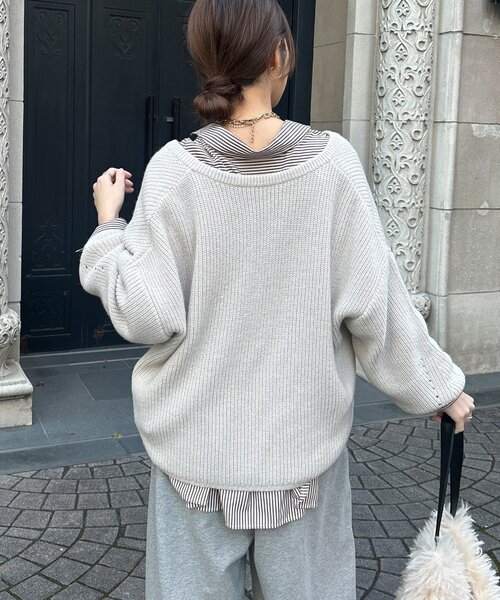 DouDou（ドゥドゥ）の「ウール混スキッパープルオーバー（ニット/セーター・レディース・ホワイト系その他/ブラック/チャコールグレー・FREE）」の12枚目の写真