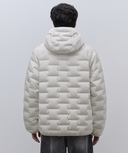 ブリックラインフード付きライトダウンジャケット[オフホワイト
