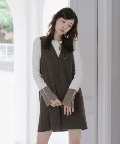 archives（アルシーヴ）の「２ｗａｙＶネックミニジャンスカ（ジャンパースカート・レディース・ブラウン/グレー・MEDIUM）」の15枚目の写真