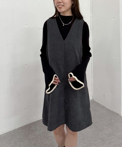 archives（アルシーヴ）の「２ｗａｙＶネックミニジャンスカ（ジャンパースカート・レディース・ブラウン/グレー・MEDIUM）」の22枚目の写真