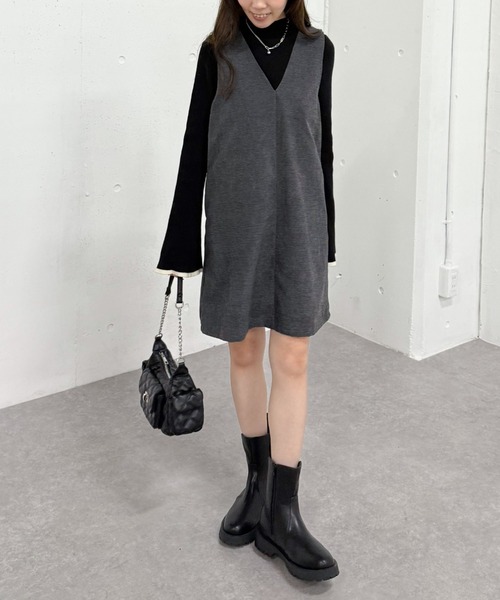 archives（アルシーヴ）の「２ｗａｙＶネックミニジャンスカ（ジャンパースカート・レディース・ブラウン/グレー・MEDIUM）」の6枚目の写真