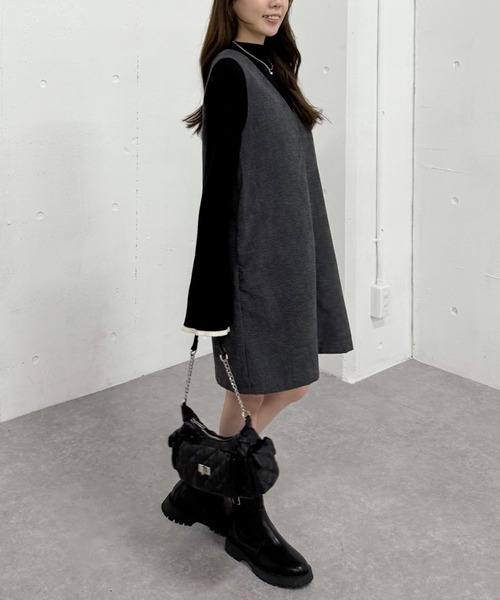 archives（アルシーヴ）の「２ｗａｙＶネックミニジャンスカ（ジャンパースカート・レディース・ブラウン/グレー・MEDIUM）」の8枚目の写真