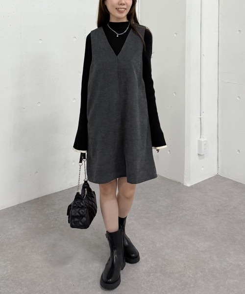 archives（アルシーヴ）の「２ｗａｙＶネックミニジャンスカ（ジャンパースカート・レディース・ブラウン/グレー・MEDIUM）」の7枚目の写真