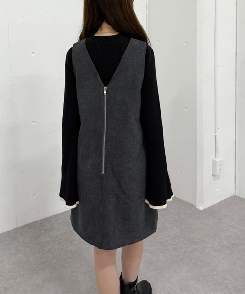 archives（アルシーヴ）の「２ｗａｙＶネックミニジャンスカ（ジャンパースカート・レディース・ブラウン/グレー・MEDIUM）」の4枚目の写真