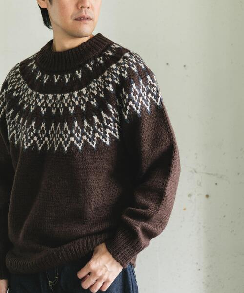URBAN RESEARCH DOORS（アーバンリサーチドアーズ）の「求心柄モックネックニット（ニット/セーター・メンズ・ホワイト系その他/ブラウン系その他/グレー系その他・MEDIUM/LARGE）」の4枚目の写真