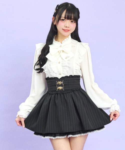 Secret Honey（シークレットハニー）の「ハートバックルスカパン（スカート・レディース・グレー/ブラック・MEDIUM）」の2枚目の写真