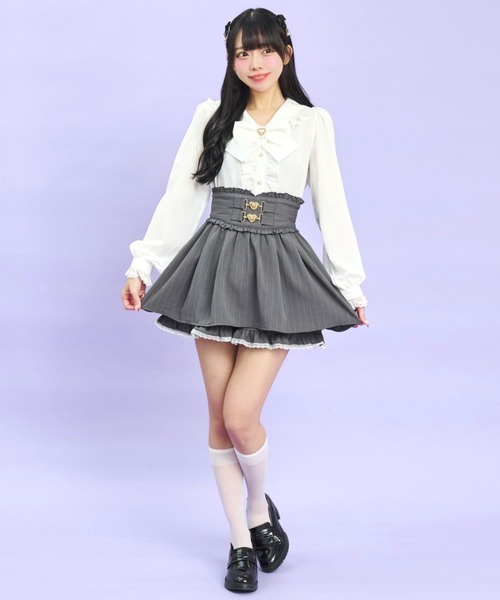 Secret Honey（シークレットハニー）の「ハートバックルスカパン（スカート・レディース・グレー/ブラック・MEDIUM）」の3枚目の写真