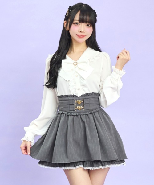 Secret Honey（シークレットハニー）の「ハートバックルスカパン（スカート・レディース・グレー/ブラック・MEDIUM）」の4枚目の写真