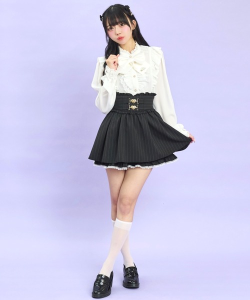 Secret Honey（シークレットハニー）の「ハートバックルスカパン（スカート・レディース・グレー/ブラック・MEDIUM）」の6枚目の写真