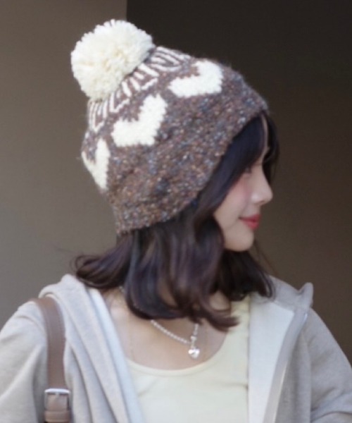JUMELLE(ジュメロ)の「ボンボンニット帽(ニットキャップ/ビーニー・レディース・ブラウン・FREE)」の1枚目の写真