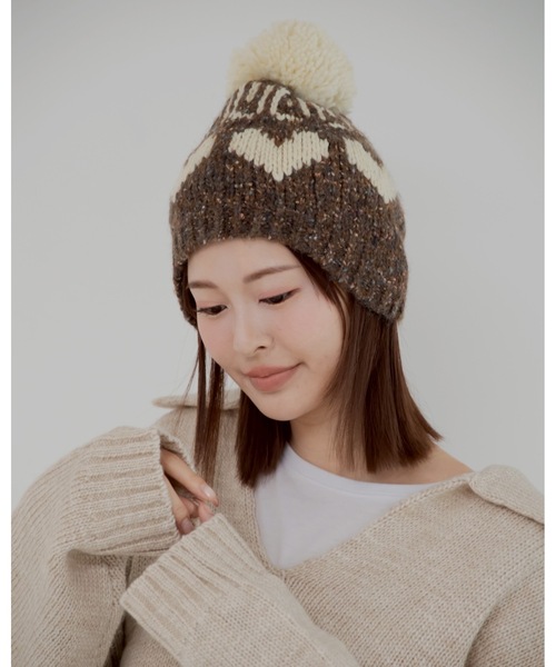 JUMELLE(ジュメロ)の「ボンボンニット帽(ニットキャップ/ビーニー・レディース・ブラウン・FREE)」の5枚目の写真
