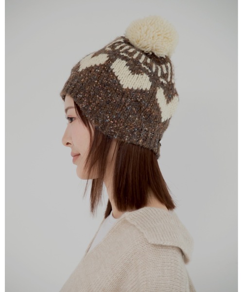JUMELLE(ジュメロ)の「ボンボンニット帽(ニットキャップ/ビーニー・レディース・ブラウン・FREE)」の7枚目の写真