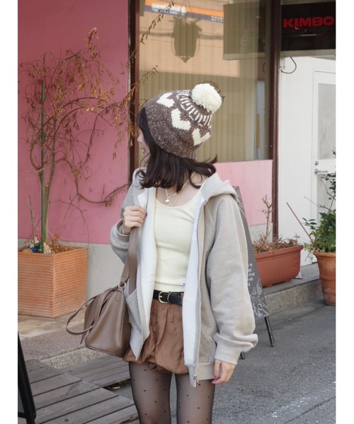 JUMELLE(ジュメロ)の「ボンボンニット帽(ニットキャップ/ビーニー・レディース・ブラウン・FREE)」の13枚目の写真