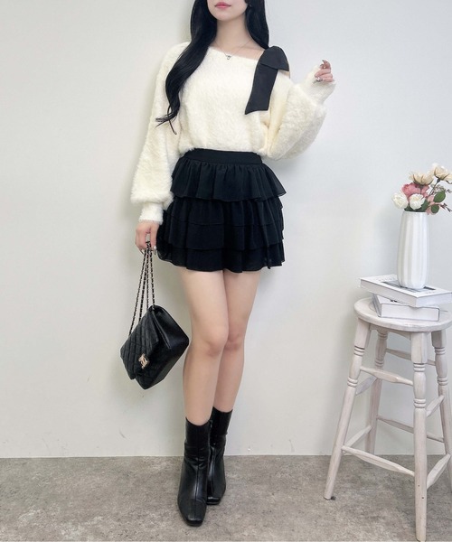 INGNI（イング）の「シアーフリルミニスカパン／A（スカート・レディース・オフホワイト/ブラック・FREE）」の4枚目の写真