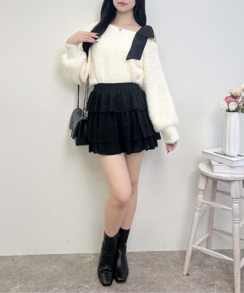 INGNI（イング）の「シアーフリルミニスカパン／A（スカート・レディース・オフホワイト/ブラック・FREE）」の3枚目の写真