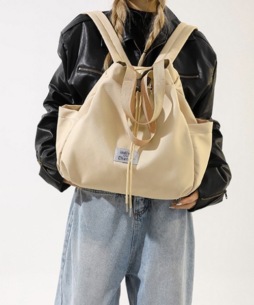 Miniministore(ミニミニストア)の「ナイロンリュック 巾着トートバッグ韓国風(バックパック/リュック・レディース・サックスブルー/ベージュ・FREE)」の4枚目の写真