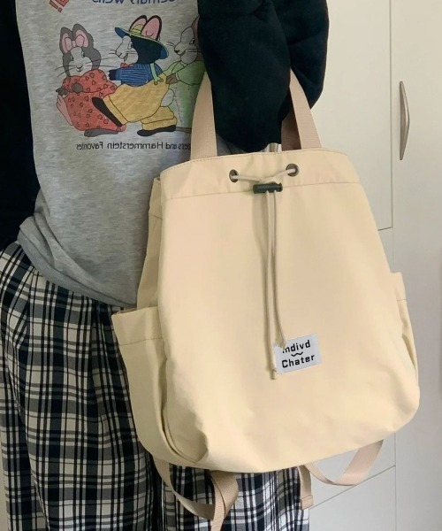 Miniministore(ミニミニストア)の「ナイロンリュック 巾着トートバッグ韓国風(バックパック/リュック・レディース・サックスブルー/ベージュ・FREE)」の10枚目の写真