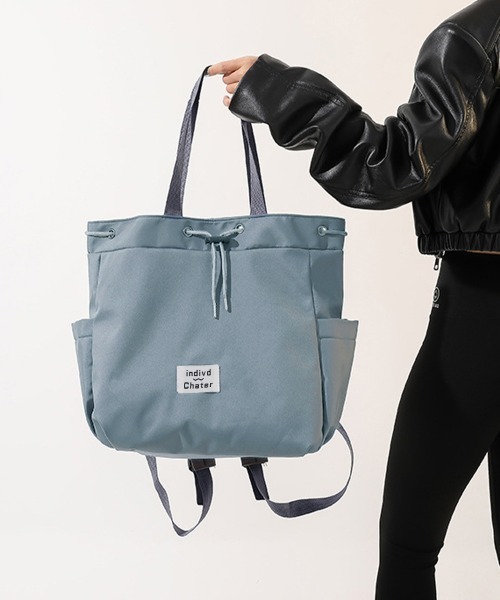 Miniministore(ミニミニストア)の「ナイロンリュック 巾着トートバッグ韓国風(バックパック/リュック・レディース・サックスブルー/ベージュ・FREE)」の18枚目の写真