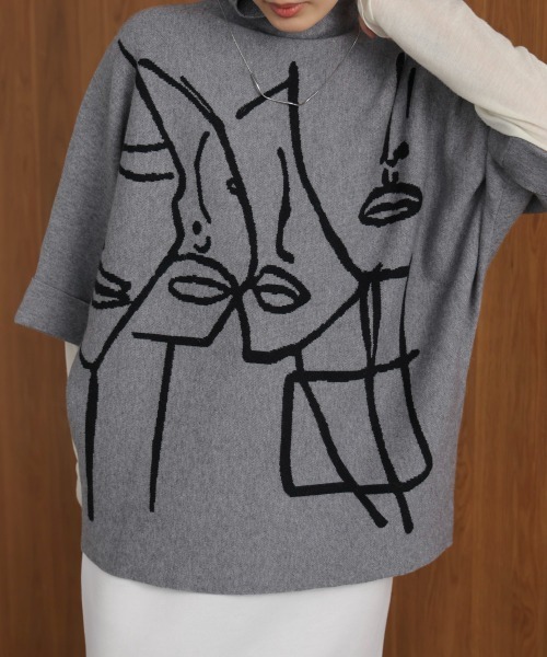 Bou Jeloud（ブージュルード）の「フェイスアートニット（ニット/セーター・レディース・オフホワイト/グレー/ブラック・FREE）」の3枚目の写真