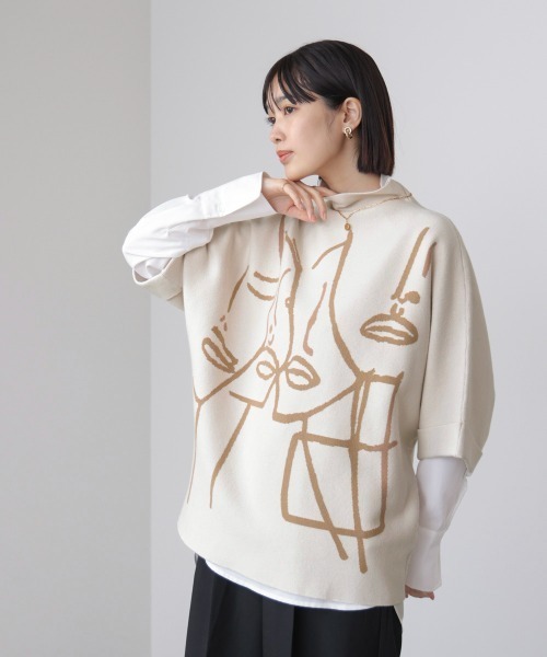 Bou Jeloud（ブージュルード）の「フェイスアートニット（ニット/セーター・レディース・オフホワイト/グレー/ブラック・FREE）」の4枚目の写真