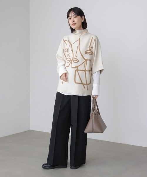 Bou Jeloud（ブージュルード）の「フェイスアートニット（ニット/セーター・レディース・オフホワイト/グレー/ブラック・FREE）」の5枚目の写真