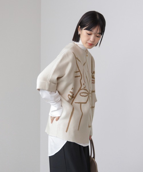 Bou Jeloud（ブージュルード）の「フェイスアートニット（ニット/セーター・レディース・オフホワイト/グレー/ブラック・FREE）」の6枚目の写真