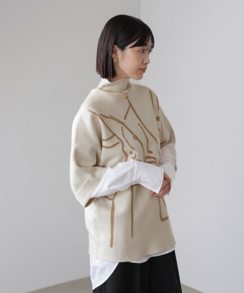 Bou Jeloud（ブージュルード）の「フェイスアートニット（ニット/セーター・レディース・オフホワイト/グレー/ブラック・FREE）」の8枚目の写真