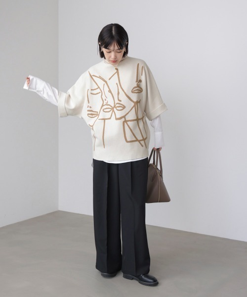 Bou Jeloud（ブージュルード）の「フェイスアートニット（ニット/セーター・レディース・オフホワイト/グレー/ブラック・FREE）」の9枚目の写真