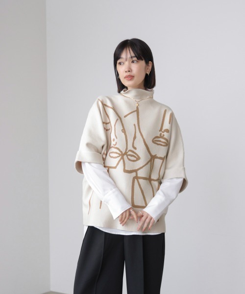 Bou Jeloud（ブージュルード）の「フェイスアートニット（ニット/セーター・レディース・オフホワイト/グレー/ブラック・FREE）」の10枚目の写真