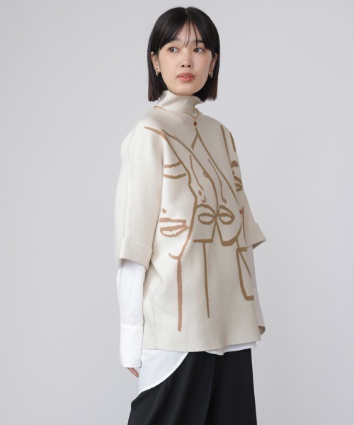 Bou Jeloud（ブージュルード）の「フェイスアートニット（ニット/セーター・レディース・オフホワイト/グレー/ブラック・FREE）」の13枚目の写真