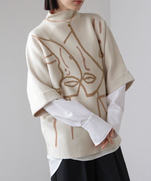 Bou Jeloud（ブージュルード）の「フェイスアートニット（ニット/セーター・レディース・オフホワイト/グレー/ブラック・FREE）」の15枚目の写真