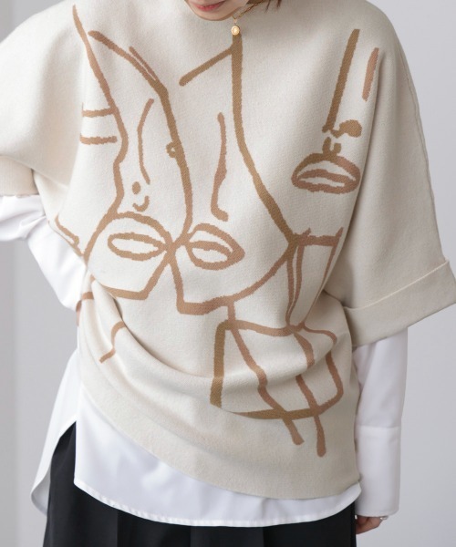 Bou Jeloud（ブージュルード）の「フェイスアートニット（ニット/セーター・レディース・オフホワイト/グレー/ブラック・FREE）」の16枚目の写真