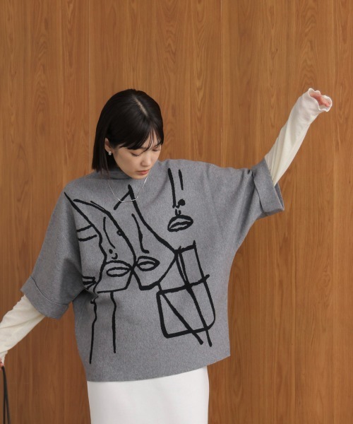 Bou Jeloud（ブージュルード）の「フェイスアートニット（ニット/セーター・レディース・オフホワイト/グレー/ブラック・FREE）」の20枚目の写真