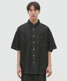 DECET（デケト）の「[Summer Linen Like]LinenLike Over Short Shirts DCSH005RawBlack（シャツ/ブラウス・メンズ）」