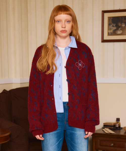 HERETIC(ヘレティック)の「HERETIC LEOPARD MOHAIR CARDIGAN / burgundy(カーディガン/ボレロ・レディース・その他・FREE)」の1枚目の写真