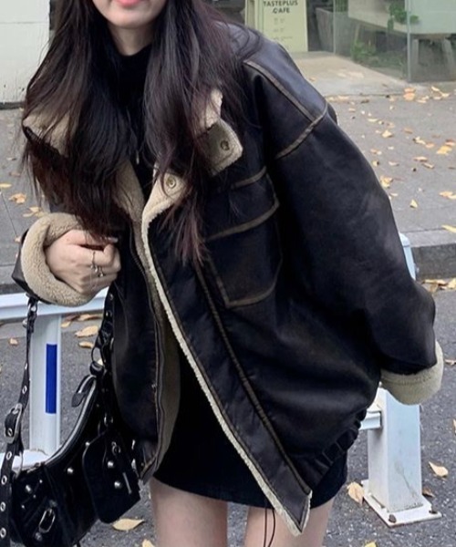 セール】ボアレザーオーバーサイズブルゾン（ブルゾン）｜ViViDAY
