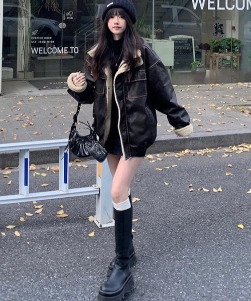 ViViDAY(ビビデー)の「ボアレザーオーバーサイズブルゾン(ブルゾン・レディース・ブラウン/ブラック・M)」の12枚目の写真