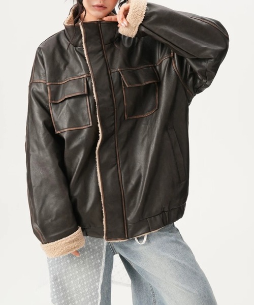 ViViDAY(ビビデー)の「ボアレザーオーバーサイズブルゾン(ブルゾン・レディース・ブラウン/ブラック・M)」の14枚目の写真