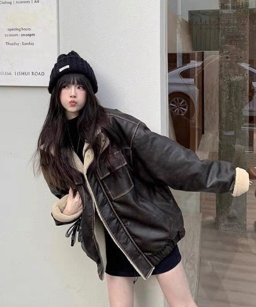 ViViDAY(ビビデー)の「ボアレザーオーバーサイズブルゾン(ブルゾン・レディース・ブラウン/ブラック・M)」の22枚目の写真