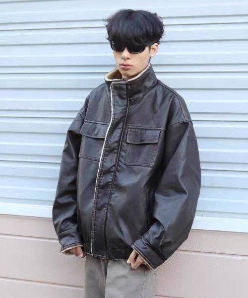 セール】ボアレザーオーバーサイズブルゾン（ブルゾン）｜ViViDAY