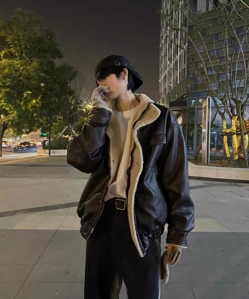 セール】ボアレザーオーバーサイズブルゾン（ブルゾン）｜ViViDAY