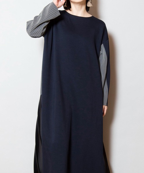 OSMOSIS(オズモーシス)の「2WAYバックプリーツワンピース(ワンピース・レディース・ネイビー/ブラック・ONE SIZE)」の2枚目の写真