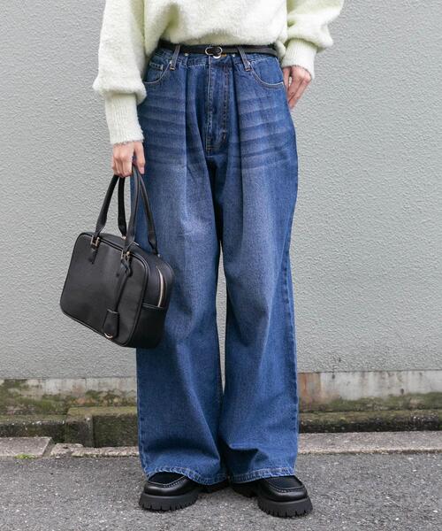 ITEMS URBANRESEARCH（アイテムズ アーバンリサーチ）の「ベルト付ワイドデニム（デニムパンツ・レディース・ブラック/インディゴブルー・SMALL/MEDIUM）」の21枚目の写真