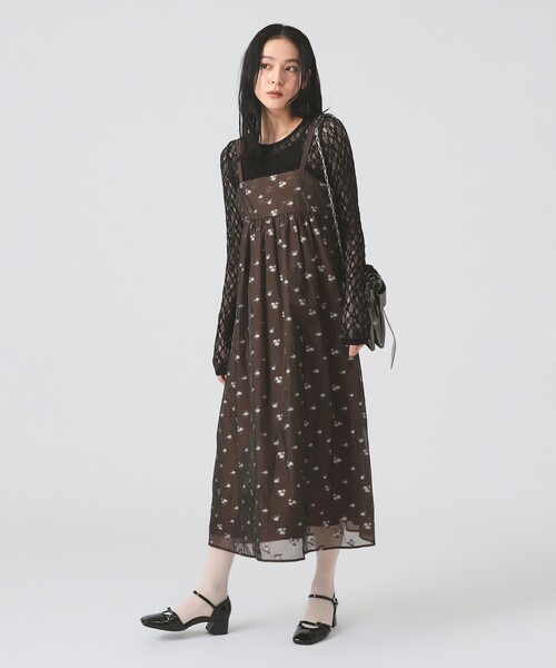 セール】【4/2値下げ】シアー フラワー ジャカード キャミワンピース